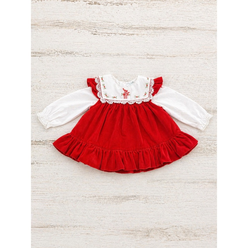 Vintage Baby Togs 12M Red Velvet Dress Embroidered - Holiday -  Girl